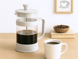 Cafetera vidrio prensa francesa plastico blanca 
